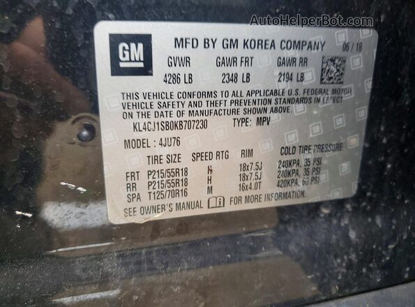 KL4CJ1SB0KB707230 2019 BUICK ENCORE Black VIN sticker view