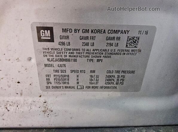 KL4CJASB0HB061180 2017 BUICK ENCORE Серебряный Вид подкапотного пространства