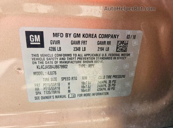 KL4CJASB4JB679902 2018 BUICK ENCORE Tan 360 interior view