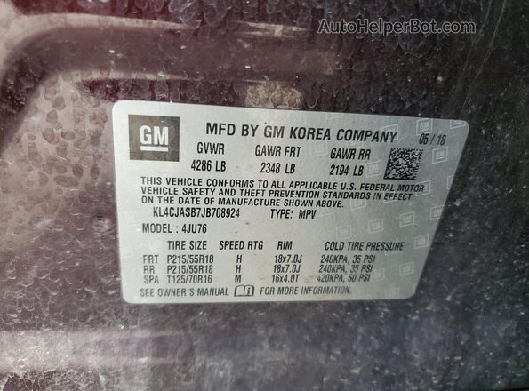 KL4CJASB7JB708924 2018 BUICK ENCORE Бордовый Вид наклейки с VIN-кодом