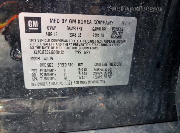 KL4CJFSB2JB608422 2018 BUICK ENCORE Black Widok naklejki z numerem VIN