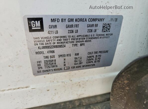 KL4MMBS22MB098534 2021 BUICK ENCORE Белый Вид подкапотного пространства