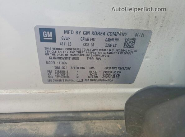 KL4MMBS29MB180681 2021 BUICK ENCORE White VIN կոդի պիտակի տեսք