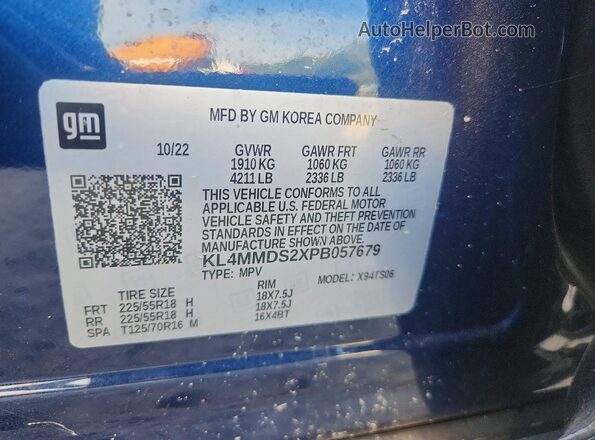 KL4MMDS2XPB057679 2023 BUICK ENCORE Синий Вид наклейки с VIN-кодом