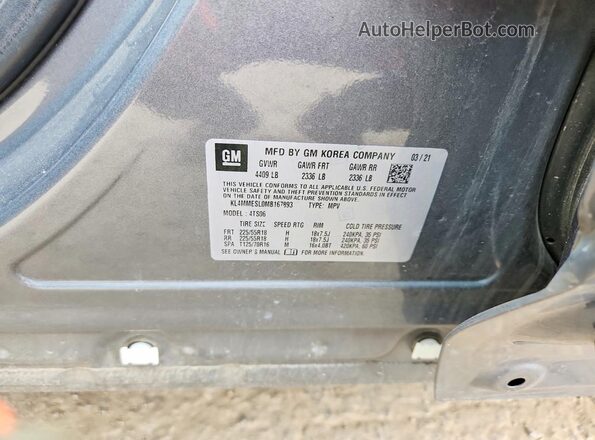 KL4MMESL0MB167893 2021 BUICK ENCORE Gray Вид наклейки з VIN-кодом