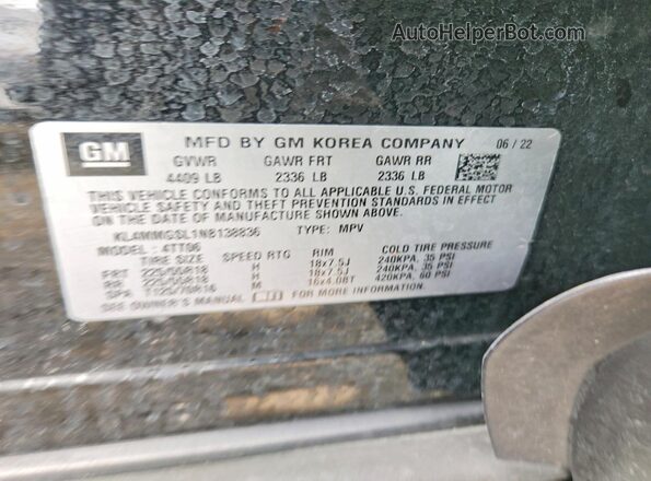 KL4MMGSL1NB138836 2022 BUICK ENCORE Black Widok naklejki z numerem VIN
