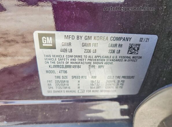 KL4MMGSL8MB149184 2021 BUICK ENCORE Purple Սալոնի 360 աստիճան տեսք