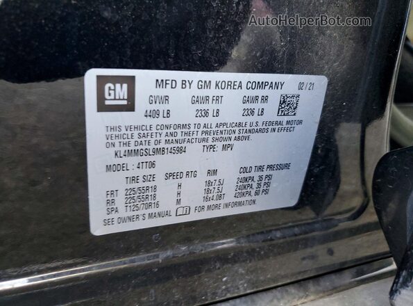 KL4MMGSL9MB145984 2021 BUICK ENCORE Black Вид наклейки з VIN-кодом