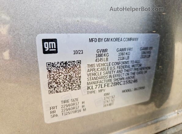 KL77LFE28RC159246 2024 CHEVROLET TRAX Silver VIN sticker view
