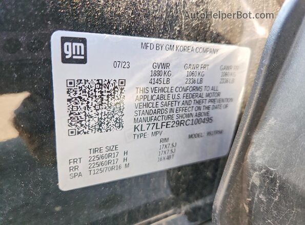 KL77LFE29RC100495 2024 CHEVROLET TRAX Черный Панорамный вид салона 360°