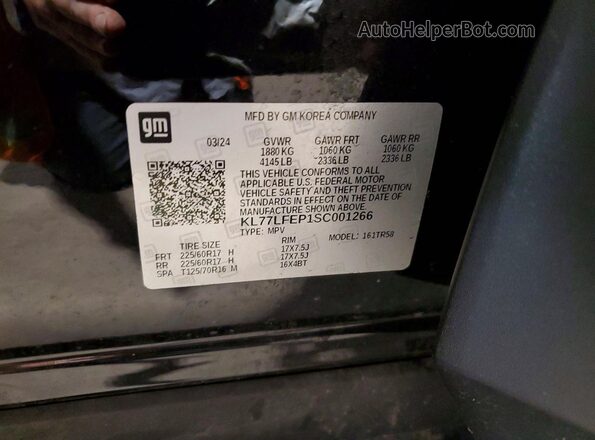KL77LFEP1SC001266 2025 CHEVROLET TRAX Черный Вид наклейки с VIN-кодом