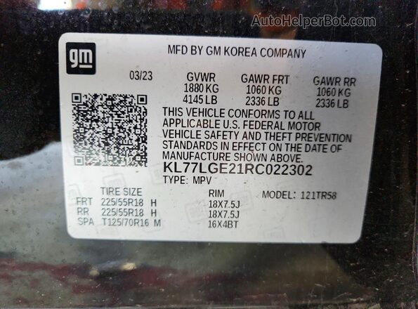 KL77LGE21RC022302 2024 CHEVROLET TRAX Black VIN կոդի պիտակի տեսք