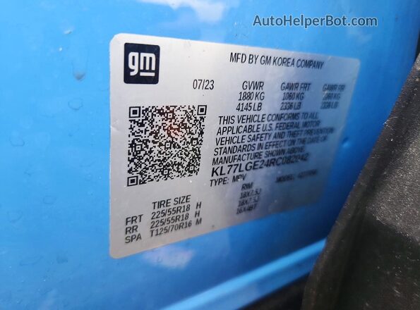 KL77LGE24RC082042 2024 CHEVROLET TRAX Синий Вид наклейки с VIN-кодом