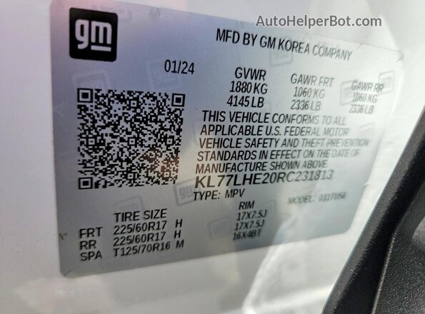 KL77LHE20RC231813 2024 CHEVROLET TRAX White Вид підкапотного простору