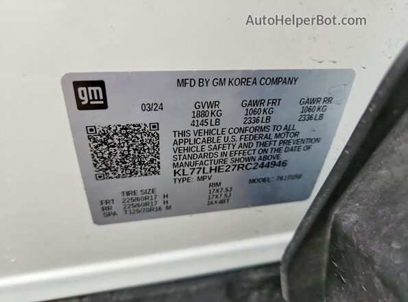 KL77LHE27RC244946 2024 CHEVROLET TRAX Белый Панорамный вид салона 360°
