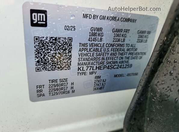 KL77LHEP4SC241259 2025 CHEVROLET TRAX White Widok wnętrza 360 stopni