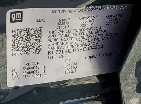 KL77LHEP5SC034234 2025 CHEVROLET TRAX Зеленый Панорамный вид салона 360°