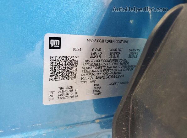 KL77LJEP2SC044274 2025 CHEVROLET TRAX Blue VIN sticker view