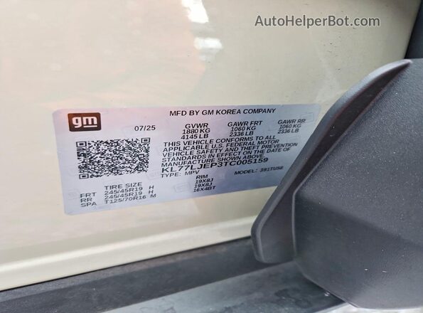 KL77LJEP3TC005159 2026 CHEVROLET TRAX Tan VIN კოდის სტიკერის ხედი