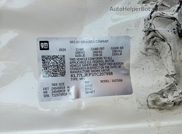 KL77LJEP3TC207998 2026 CHEVROLET TRAX White Engine compartment view