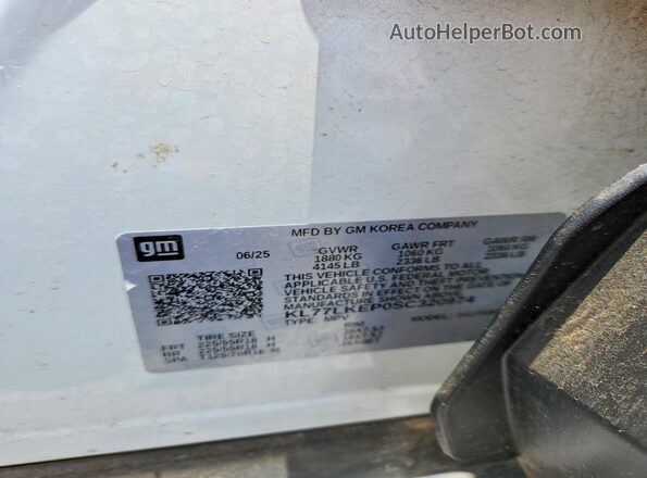 KL77LKEP0SC320974 2025 CHEVROLET TRAX White VIN sticker view