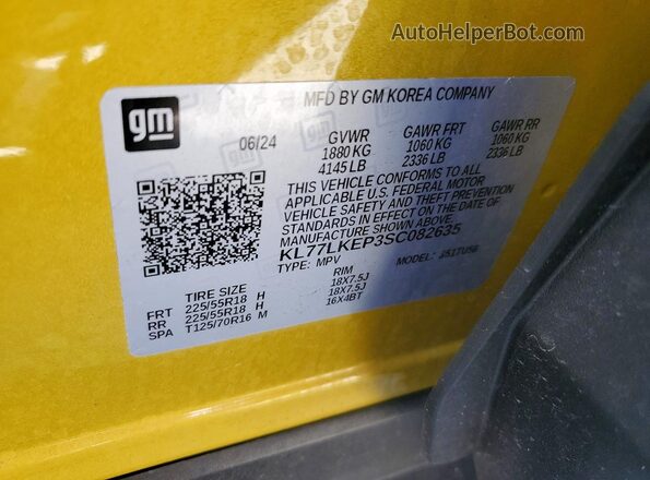 KL77LKEP3SC082635 2025 CHEVROLET TRAX Gold Vista de la etiqueta del VIN