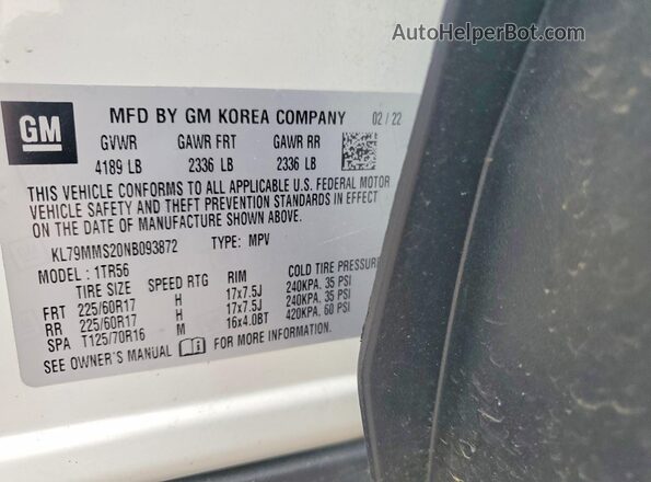 KL79MMS20NB093872 2022 CHEVROLET TRAILBLAZER White Սալոնի 360 աստիճան տեսք
