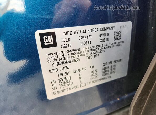 KL79MMS26MB126629 2021 CHEVROLET TRAILBLAZER Blue სალონის 360-გრადუსიანი ხედი