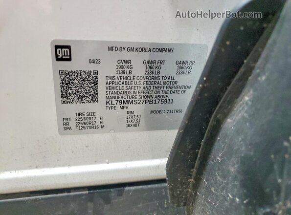 KL79MMS27PB175911 2023 CHEVROLET TRAILBLAZER White Вид підкапотного простору