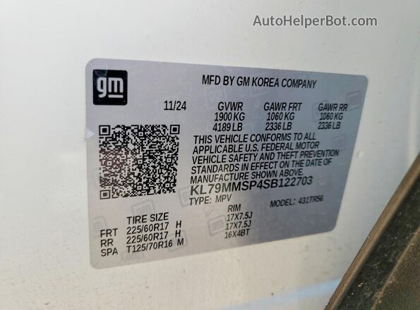 KL79MMSP4SB122703 2025 CHEVROLET TRAILBLAZER Белый Панорамный вид салона 360°