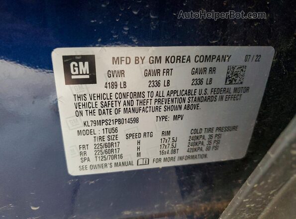 KL79MPS21PB014598 2023 CHEVROLET TRAILBLAZER Синий Вид подкапотного пространства
