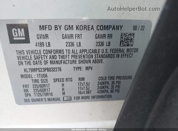 KL79MPS23PB032276 2023 CHEVROLET TRAILBLAZER White Rear right
