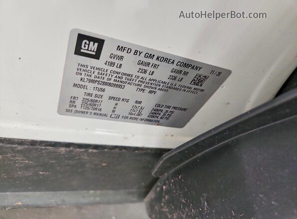 KL79MPS28MB099953 2021 CHEVROLET TRAILBLAZER Белый Вид подкапотного пространства