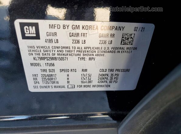 KL79MPS29MB150571 2021 CHEVROLET TRAILBLAZER Black Vista de la etiqueta del VIN