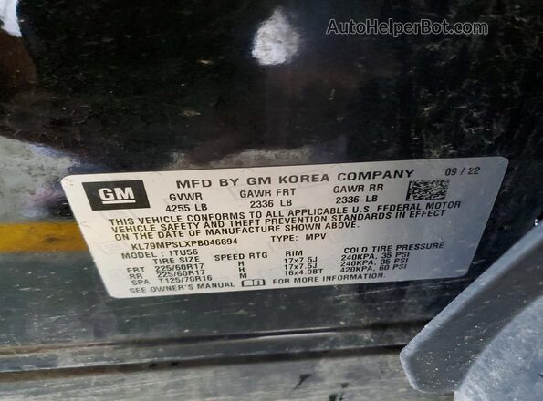 KL79MPSLXPB046894 2023 CHEVROLET TRAILBLAZER Black VIN sticker view