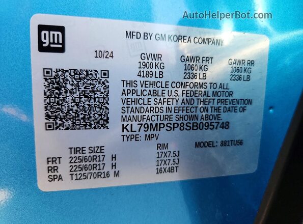 KL79MPSP8SB095748 2025 CHEVROLET TRAILBLAZER Blue VIN կոդի պիտակի տեսք