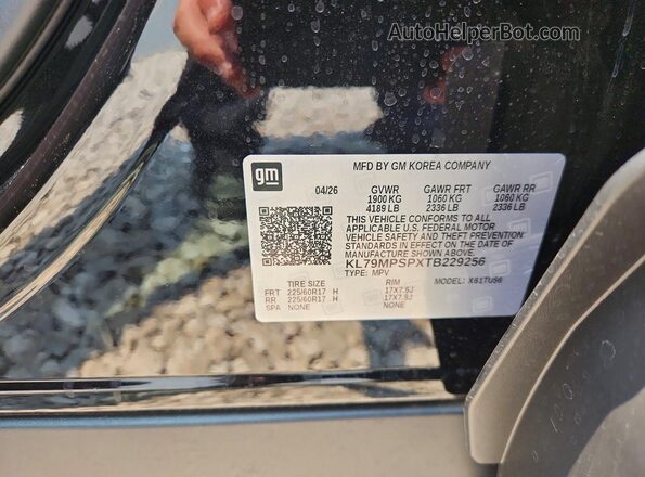 KL79MPSPXTB229256 2026 CHEVROLET TRAILBLAZER Черный Вид наклейки с VIN-кодом