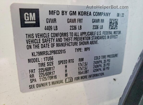 KL79MRSL2PB032015 2023 CHEVROLET TRAILBLAZER White Engine compartment view
