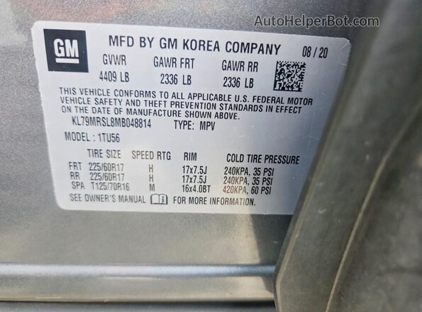 KL79MRSL8MB048814 2021 CHEVROLET TRAILBLAZER Серый Вид подкапотного пространства