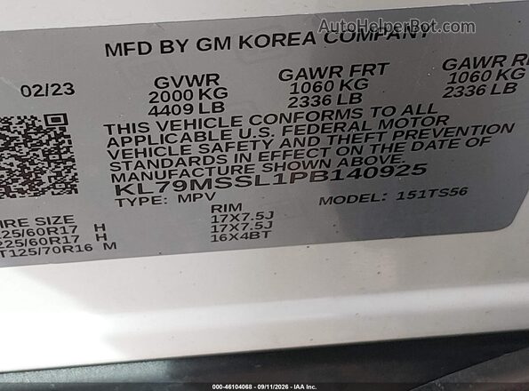KL79MSSL1PB140925 2023 CHEVROLET TRAILBLAZER Белый Вид подкапотного пространства