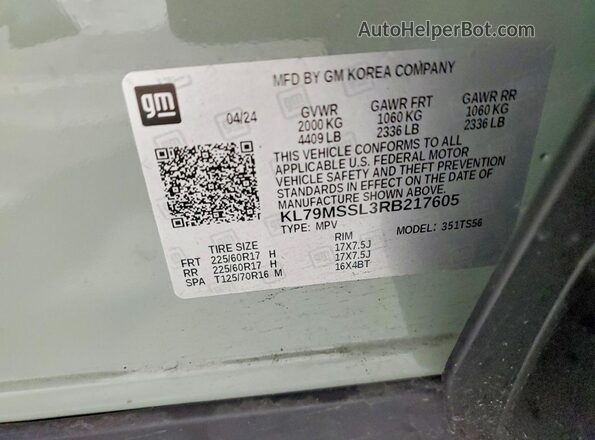 KL79MSSL3RB217605 2024 CHEVROLET TRAILBLAZER Green Панорамний вид салону 360°