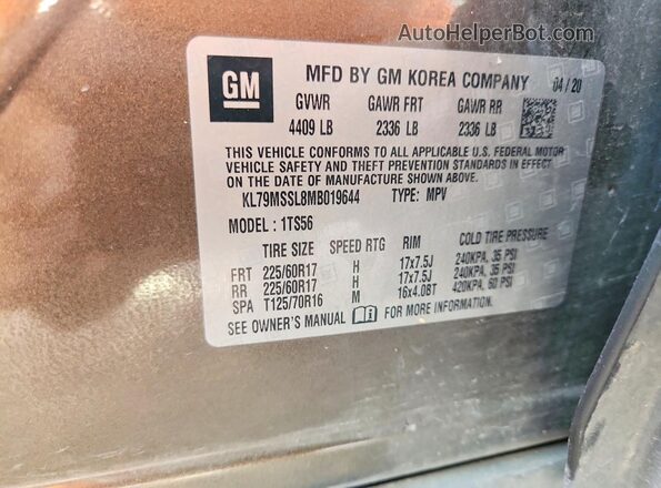 KL79MSSL8MB019644 2021 CHEVROLET TRAILBLAZER Brown Вид наклейки з VIN-кодом