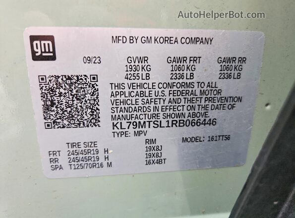 KL79MTSL1RB066446 2024 CHEVROLET TRAILBLAZER Green Widok naklejki z numerem VIN