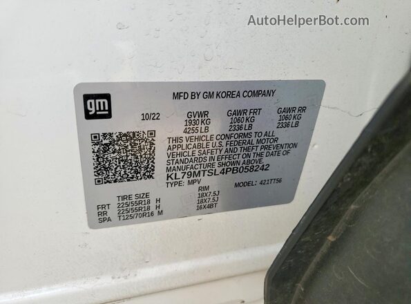 KL79MTSL4PB058242 2023 CHEVROLET TRAILBLAZER White Widok wnętrza 360 stopni