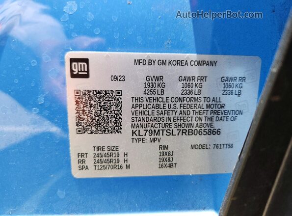 KL79MTSL7RB065866 2024 CHEVROLET TRAILBLAZER Blue Vista de la etiqueta del VIN