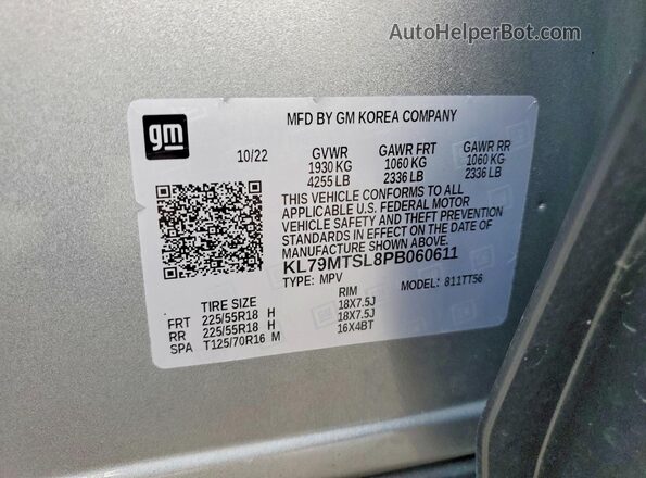 KL79MTSL8PB060611 2023 CHEVROLET TRAILBLAZER Gray VIN sticker view