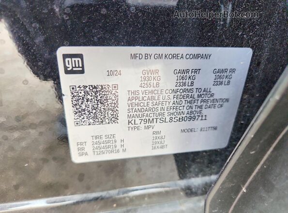 KL79MTSL8SB099711 2025 CHEVROLET TRAILBLAZER Черный Вид наклейки с VIN-кодом