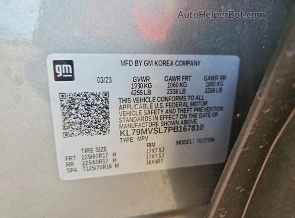 KL79MVSL7PB167810 2023 CHEVROLET TRAILBLAZER Silver Սալոնի 360 աստիճան տեսք