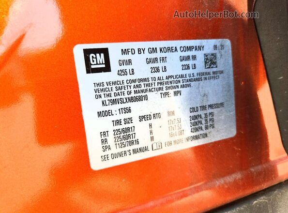 KL79MVSLXNB068010 2022 CHEVROLET TRAILBLAZER Оранжевый Вид подкапотного пространства
