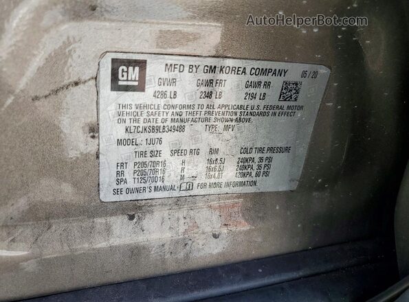 KL7CJKSB9LB349488 2020 CHEVROLET TRAX Желто-коричневый Вид подкапотного пространства